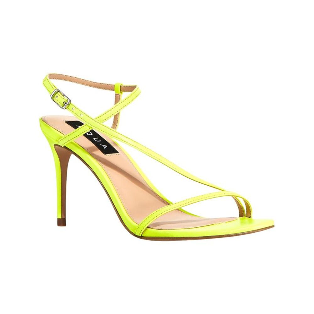 AQUA Womens Yellow Strappy Ron Round Toe Stiletto Leather Slingback Sandal 9.5 M